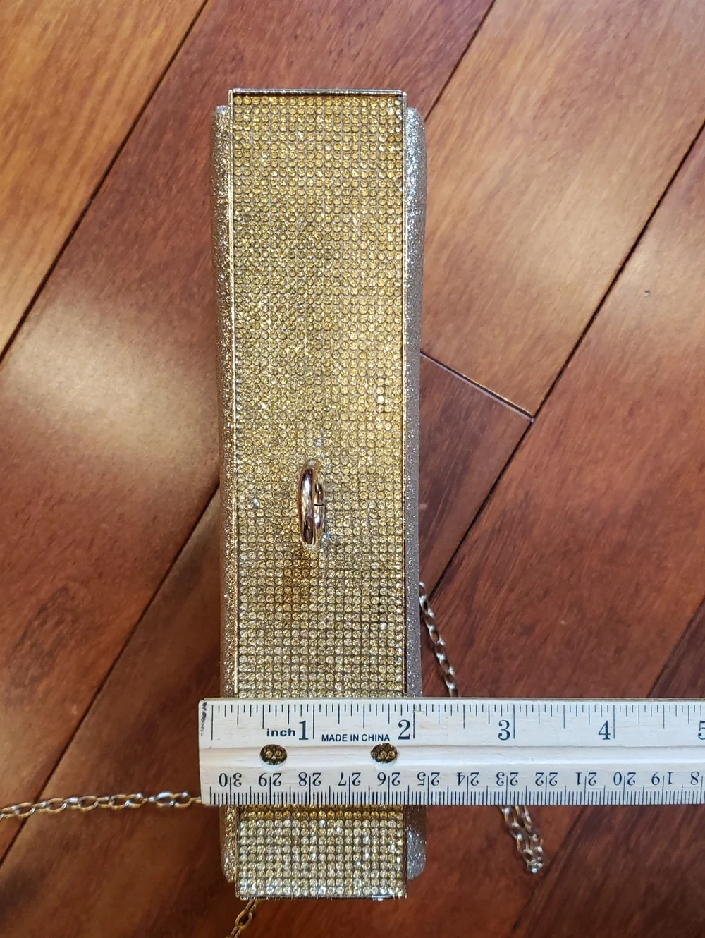 Brick Style Gold and Silver Crossbody Clutch Wristlet with Gold Tone Metal
